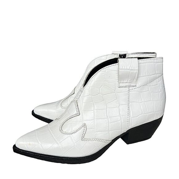 Gabriella Western Croc Embossed White Leather Bootie NWT - Picture 2 of 16